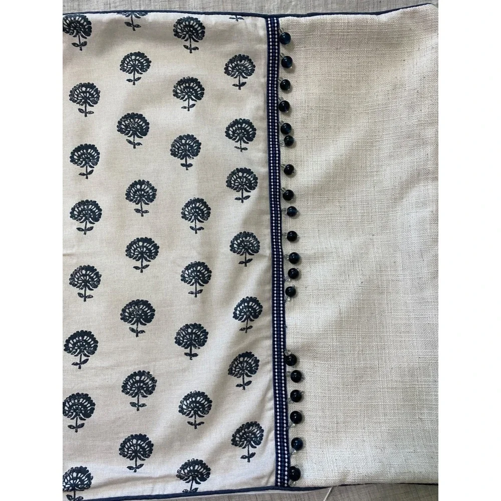 Eastern Accents Pillow Sham White Blue Glass Beads Floral Very Soft Linen Blend?